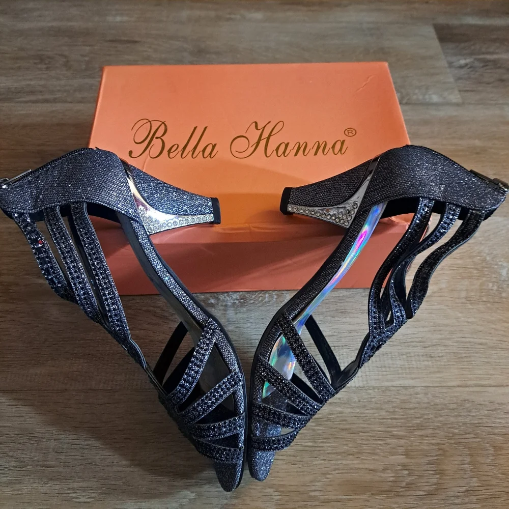 Bella Hanna Dressy Kinmi 25 Black Shimmering Rhinestone Shoe Zipper Women's 8.5